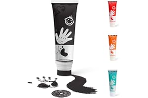TOGOU2S Baby Hand and Footprint Kit Baby Safe Paint for Handprints Non Toxic &Acid-Free, with Sponge Attachment for Easy Colour Application Dog Paw Print Kit Easy to Wash Off 75ml/Tube (Black)