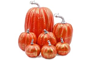 ADQUATOR 7pcs Orange Brush Gold Artificial Pumpkin,Autumn Decoration Fake Pumpkins for Thanksgiving Halloween Christmas Festival Decorations