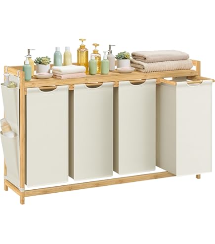 Cesto Portabiancheria A 2 Scomparti Con Ruote – 92L Totale, Coperchio, Tasche E Ganci, Bianco, Facile Montaggio