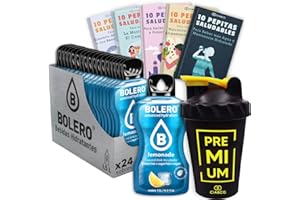 24 x Bebida Bolero LIMONADA Hidratante Sin Azucar (24x9 grs) + 50 Pepitas Saludables para una vida más sana by Cia&Co + 1 Botella mezcladora shaker exclusiva Cia&Co (500 ml)