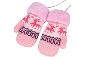 QCHOMEE Gants Tricotés Epais Moufles Hiver Chauffant Mitaines Plein-doigts Doublure Peluche Thermique Gants Extérieur Sport Gloves Ski Snowboard Camping Ecole pour Enfant Garçon Fille