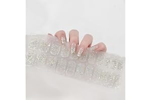 Ceboic Tiras de Uñas de Gel Semicurado, 22Pcs Pegatinas Esmalte de Uñas de Gel, Envolturas de Esmalte de Gel para Uñas Cubierta Completa Nail Stickers para Arte de Uñas DIY (Brillo Plateado)