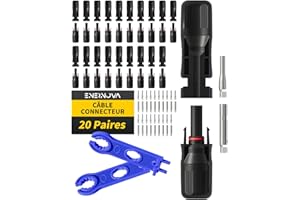 ENERNOVA Photovoltaique Câble Connecteur, 5/10/20/24/30 Paires, Connecteur PV, Connecteur Solaire Photovoltaïque, IP68 Étanche, Mâle + Femelle pour Panneaux Solaires Cable Accessoires (20 PCS)