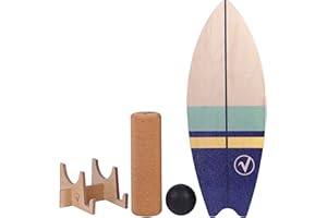valuents Balance Board aus Holz in Surfboard Form inkl. Rolle für Neuromuscular Response Training +Plus: Halterung