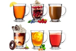 Konzept 11 Lot de 6 verres à thé avec anse, 400 ml, XXL, verres à latte macchiato, verres à cocktail, parfaits pour le thé, le café, le vin chaud, le cappuccino, transparent, passent au lave-vaisselle