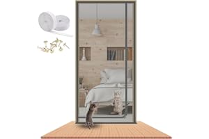 LAIJIANG Cat Screen Door Thickened Pets Proof Screen Door Cat Resistant Mesh Screen Door Dog Cat Scratch Proof Screen With Zipper For Living Room, Bedroom, Kitchen (Color : Black, Size : 85x210cm)