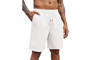 COOFANDY Short décontracté en lin pour homme avec cordon de serrage et taille élastique - Léger - Pour l'été et la plage
