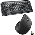 Logitech MX Keys Mini Keyboard and Lift Vertical Ergonomic Mouse Combo - Wireless, Backlit Keys, Bluetooth or Logi Bolt USB receiver, Quiet, Windows/macOS/iPadOS, Laptop, PC - Black