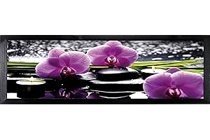 POSTERGALERIA Cuadro enmarcado | póster | Moderno | Pared | Artista | Diferentes temas 35 x 100 cm | flores moradas y piedras