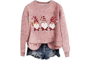 YCBMINGCAN Lustige Weihnachtspullover Damen Lang Damen Strickpullover Winter Rundhals Pulli Lose Sweatshirt Damen Langarm Oberteile Warm Fledermaus Langarmshirt Elegant Pulli Oberteile Tunika Tops