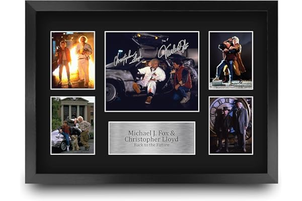 HWC Trading FR A3 Michael J Fox & Christopher Lloyd Back to the Future Cadeaux Imprimés Affichage de présentation d’autographes signés pour les fans de cinéma - A3 Encadré