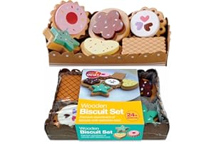 Bee Smart — Wooden Toy Biscuits Pretend Play Food With Selection Card and Sturdy Cardboard Serving Tray