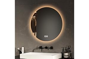 EMKE Specchio Bagno Rotondo con Luce 50 cm, Specchio Bagno LED con Interruttore Tattile Luce Bianca Fredda 6500K / Luce Calda 3000K / Luce Neutra 4000K (Tipo 2)