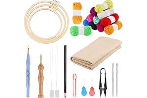 Kit de Bordado Allazone con Aguja de Perforación - 17 Piezas, Bolígrafo Mágico, Aros y Tela