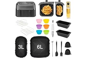 TECKZOON Airfryer Accesorios para Philips Dual Basket Airfryer 3000 Serie NA350, accesorios para freidora de aire caliente, incluye spray de aceite de cristal, moldes de silicona, parrilla, papel para hornear