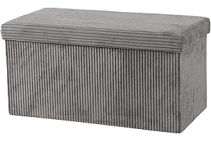 LA MAISON Large Ottoman Foldaway Storage Blanket Toy Box Bench Corduroy Pouffe Footstool Ottoman (Grey, 76cm x 38cm)