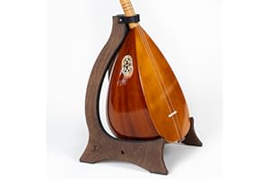 ETHNIC MUSICAL Faltbarer Saz-Ständer – dunkles Walnussholz-Finish, passend für lange, kurze und Cura-Saz-Typen, gepolstertes und sicheres Design, gepolsterte Kanten, ästhetisches Display