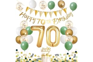 RAINLLON 70th Birthday Decoration Woman Man Avocado Green 70 Balloons Birthday Green White Gold Balloons with Banner Decorations, Confetti 70th Birthday Decoration for 70th Birthday Decoration