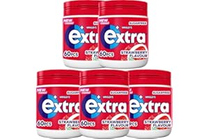 LIAKAI 5 x 60 piece Tub Strawberry Flavour Chewing Gum Sugar Free Dental Oral Care