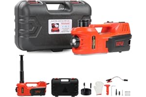 VICTOOL Gato hidráulico para Coche 5T, 4 en 1 Gato Eléctrico de 12 V, con Bomba Inflable y luz LED, 15-45 cm de Alcance de Elevación, para Auto SUV, Reparaciones de Emergencia y Cambio de Neumáticos