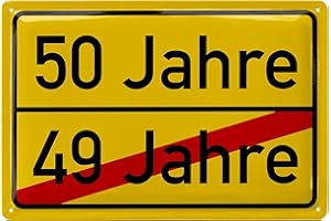 LANOLU Tabliczka Blaszana w Stylu Retro na 50 Urodziny - Dekoracja z Miejscem dla Mężczyzny, Zabawny Szyld Urodzinowy Jako Kartka