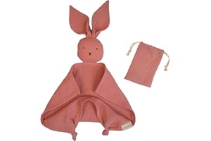 BEBICCO- Doudou bébé 30x30cm en Mousseline de Coton- Lange Bebe - Doudou Serviette - Couverture de securité (Rose poudré)
