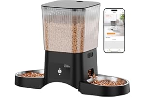 HoneyGuaridan Automatic Cat Feeder with 5G/2.4G WiFi,3.5L Programmable Automatic Feeder 2 Cats,APP Control Cat Food Dispenser,10s Accompanying Recording,Dual Power Supply,Four Anti-Slip Feet