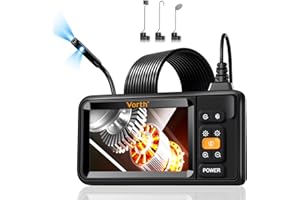 Vorth Endoscope Camera with Light, 4.3" IPS Screen 1080P Borescope Tools with 8 LED Lights, 5M Semi-Rigid Cable Snake Camera, IP67 Waterproof Sewer Inspection Borescopes Gadgets - Dual-Lens