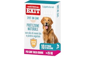 GENERICO Natural Exit - Spot On Antiparassitario Naturale Per Cani, 5 Pipette Richiudibili Lunga Durata, Protegge Da Parassiti, Zecche, Pulci, Pidocchi (>25 Kg - Taglia Grande)