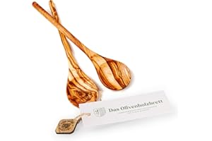 DAS OLIVENHOLZBRETT® / Juego de 2 cucharas de cocina de madera de olivo / 2 cucharas de cocina de madera de olivo con cabeza redonda y mango redondo/cuchara de madera/cuchara de cocina de madera / 30