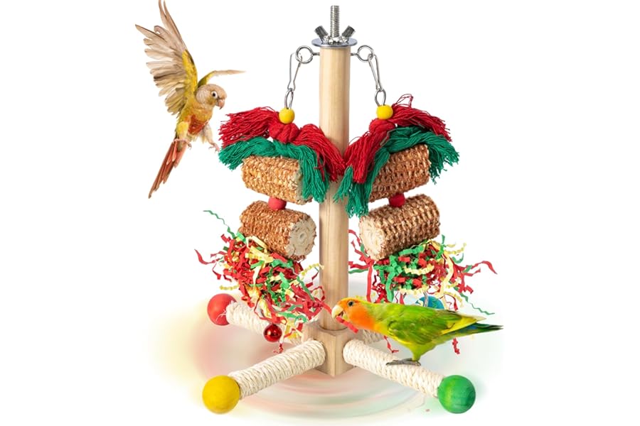 GingerUPer Parrot Toys for Large Birds, Budgie Toys for caged birds, Suitable for African Grey, Macaws, Cockatoos, Amazon Parrots and other Small and Medium-Sized Parrot (Green)