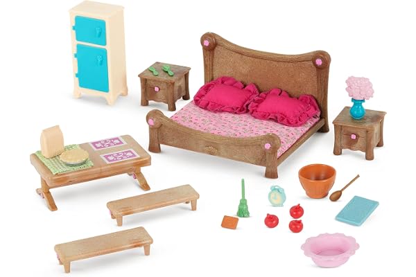 Li'l Woodzeez - Ensemble Chambre à Coucher et Salle à Manger - Meubles Jouets - Meubles pour poupées - Accessoires pour Maisons de Jeu - Jeu pour Enfants - 3 Ans et +