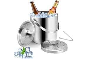 LACUSMALL Lacuamall 2L Eiswürfelbehälter mit Deckel und Zange, Doppelwandiger Edelstahl Eiskübel 100% BPA Frei, Eisbehälter für Eiswürfel Perfekt für Kalte Getränke