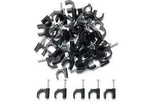 TR CABLE 50 x 10mm Negro Clips Rondos de cable de pared, Clavos de pared de cable Maneja el cable eléctrico CAT5/CAT6,RG6,RG59,RJ45 Cable en Hogar, Oficina, Accesorios de escritorio