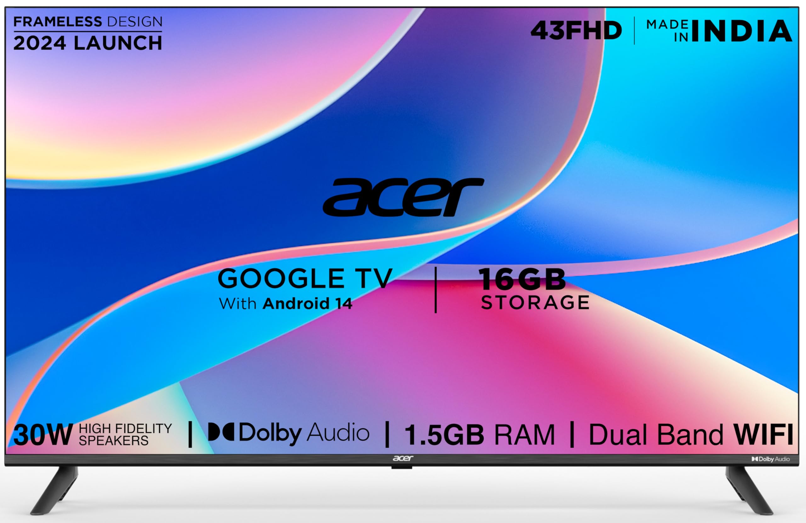 acer 109 cm (43 inches) I Pro Series Full HD Smart LED Google TV with Android 14 (Black) | 16GB Storage | 30W Dolby Audio