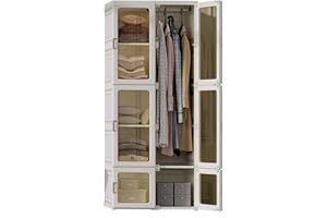HOAIYO QuickFold Portable Closet Clothes Wardrobe with Hanging Rod Bedroom Armoire Cube Storage Organizer with Door (70 x 170 cm, Brown)