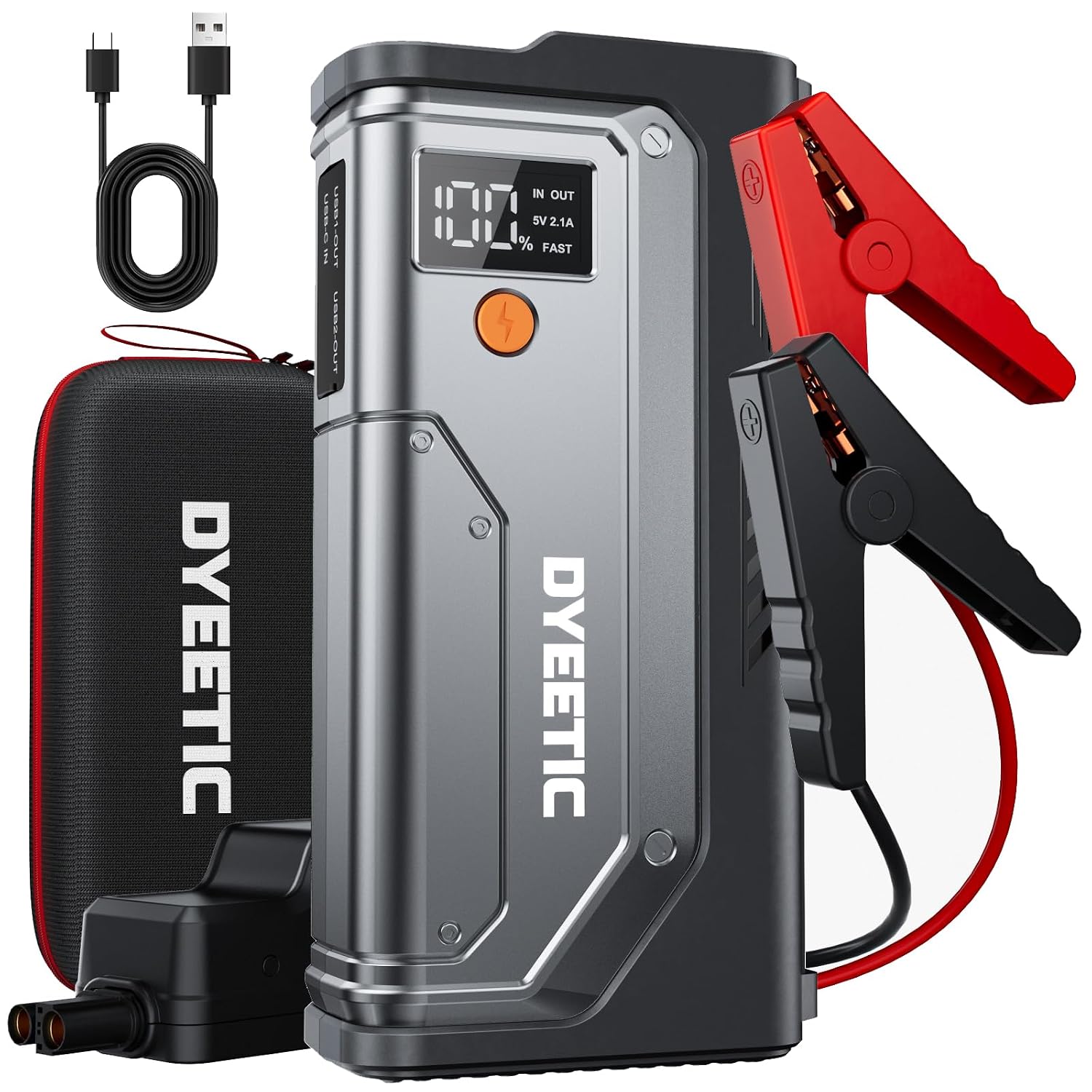 DYEETIC Booster Autoaccu, 8000 A, 12 V, autostarter voor motoren (tot alle benzine, dieselmotor 12,0 l) met led-zaklamp, snel opladen via USB
