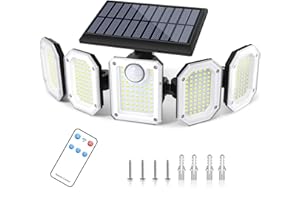 Nigecue 2400mAh Solarlampen für Außen mit Bewegungsmelder Fernbedienung, 300 LEDs 2700lm Solarleuchten LED Strahler, IP65 Wasserdicht, 360°Beleuchtungswinkel, Wandleuchte für Garten Garage Hof