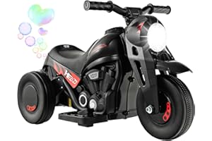 GYMAX Kids Electric Motorbike, 6V Ride on Motorcycle with Bubble Maker, Music, Headlights, Forward & Backward, 3 Wheels Children Motor Bike for 3 Years Old+ Boys Girls (Black)