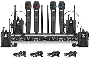 D Debra Audio AU800 Pro UHF Système de Microphone Portable sans Fil 8 canaux avec 8 micros sans Fil, récepteur en métal, idéal pour karaoké, fête à l'église (avec 4 Poches et 4 Sacs)