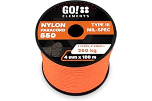 GO!elements Paracord da Corda Nylon - 4mm Paracord 550 Originale Typ III - Adatto Come Corda Militare & Corda per Altalena | Max. 250kg