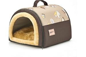 Jiupety Casetta Accogliente per Cuccia Gatto, 2 In 1 Casetta per Gatti, Taglia S per Gatti e Cuccioli, Nido Caldo per Cuccia Gatto Interno, Marrone