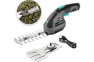Bluemars 7.2V 2-in-1 Cordless Hedge Trimmer & Grass Shear with Rechargeable 2000mAh Lithium-Ion Battery, Handheld Garden Pruner with 2 Blades, For Lawn, Shrub, and Garden Edging