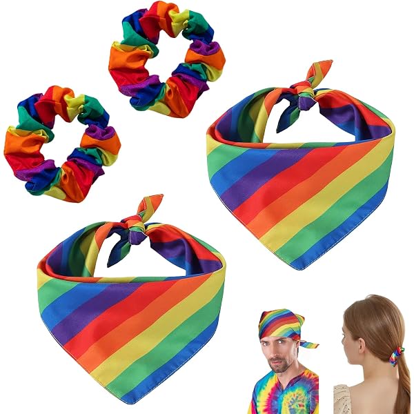 Regenbogen Pride Haargummis - 4 Stück, 10x10 Cm, Bunte Streifen-Haarbänder Für Frauen & Mädchen