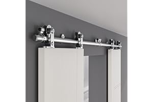 ETIASQSA 304CM/10FT Rail Sliding Barn Door Hardware Kit Stainless Steel Track Roller Accessory for Double Door(T)