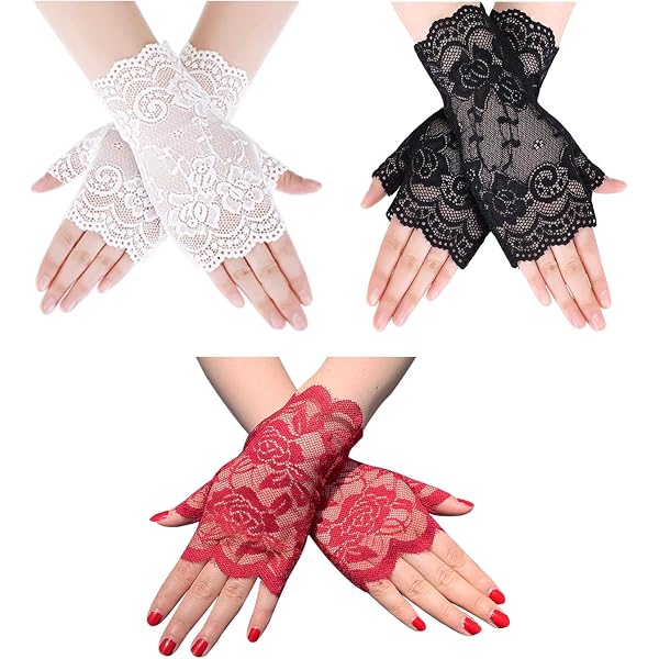 AIYVELU Gants En Dentelle Noire Demi-Doigts - Mitaines Élégantes Pour Halloween, Mariage Et Protection Solaire