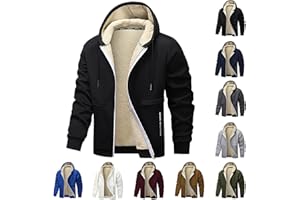 XCXC Herren Fleecejacke mit Kapuze und Reißverschluss Männer Einfarbige Gefütterte Winterjacke Kapuzenjacke mit Kordelzug Taschen Sweatjacke Freizeitjacke für Alltag