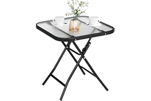 eSituro Table de Jardin Pliante, Table de Balcon, pour Terrasse, en Verre Trempé, Noir+Transparent, Carrée 46x46x48cm