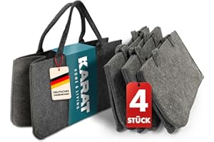 KARAT Borsa shopper in feltro per legna da ardere, robusta borsa per la spesa in feltro, universale, cestino in feltro con manici 50 x 25 x 25 cm, grigio 30 L (4 pezzi)