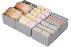 DIMJ Lot de 4 Organiseurs de Tiroir de Non-tissé, Rangement Tiroir Pliable et Respirant, Boites de Rangement Ideal pour Soutiens-Gorge, Chaussettes, Sous-Vêtements, Cravates, Gris